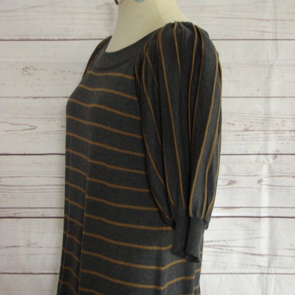 Gray Caramel Stripe Pleated Sleeve Sweater Dress L - Picture 7 of 16
